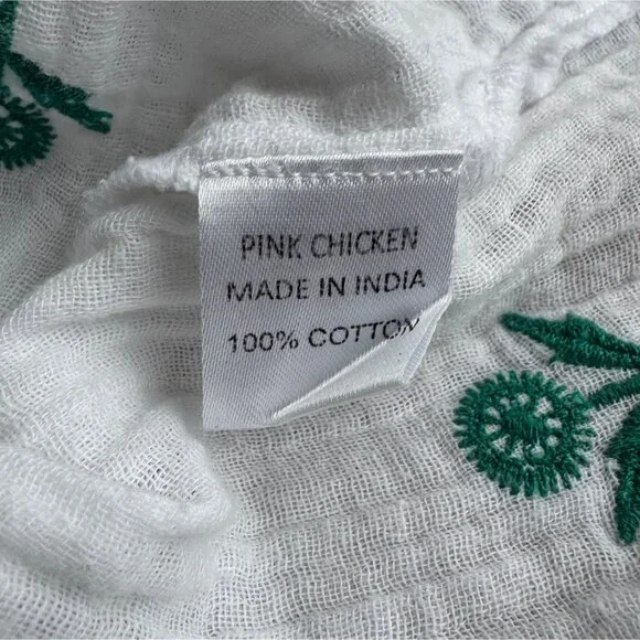 PINK CHICKEN Embroidered Cotton Ava Dress Girls 5 White & Green Boho Beach Cover - Picture 9 of 9
